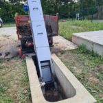 dégrilleur automatique inclinée DM-TI VITI installé sur l'aire de lavage viticole collective de Pauligne