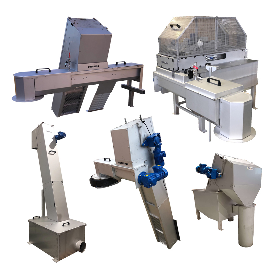 Illustration gamme DUMOTECH des dégrilleurs automatique inclinés DM-TI et courbes DM-DGC